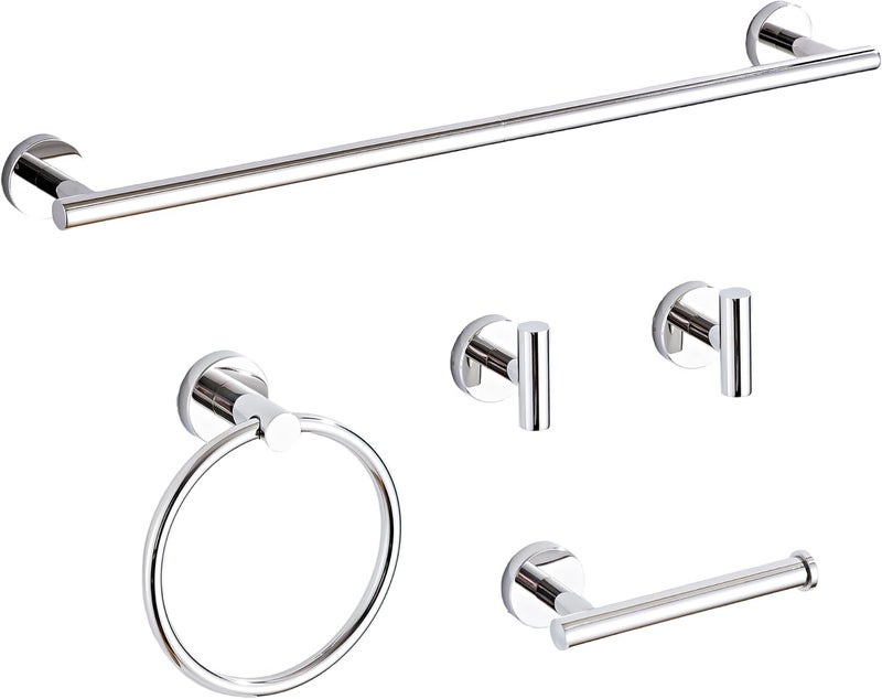 KUUBTH Chrome Bathroom Hardware Set 5 Piece with Towel Racks for Bathroom, SUS304 Stainless Steel Bath Towel Bar Set, 24 Inch Wall Mounted Accessories Kit… - Image 1